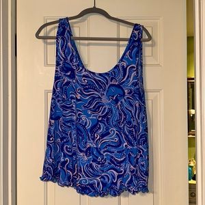 PREOWNED Lilly Pulitzer Ruffle PJ Tank, Coastal Blue Whispurr - Size XL
